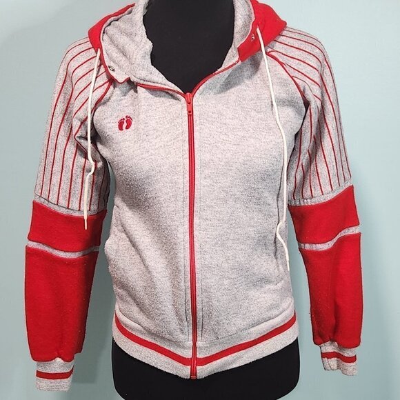 Vintage Hang 10 Red/Grey Striped Blocked Hoodie Size Small - Picture 1 of 5